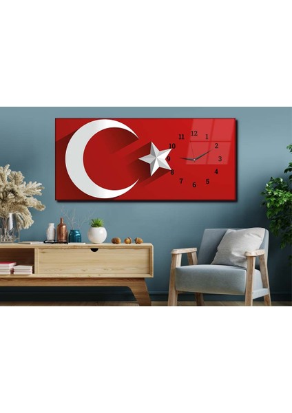 Yatay Yandan Saatli Vatan Temalı Cam Tablo YSYV006