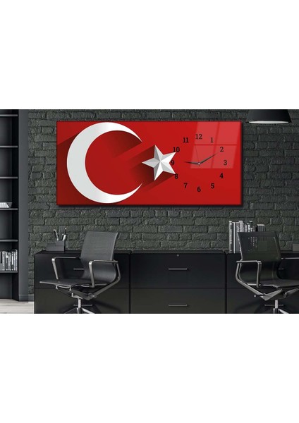 Yatay Yandan Saatli Vatan Temalı Cam Tablo YSYV006