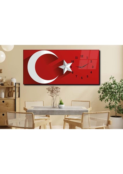 Yatay Yandan Saatli Vatan Temalı Cam Tablo YSYV006
