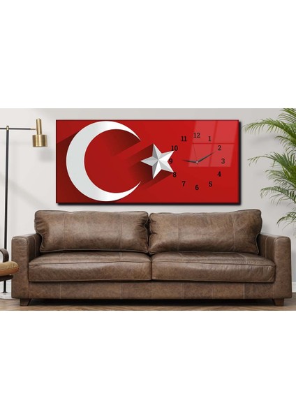 Yatay Yandan Saatli Vatan Temalı Cam Tablo YSYV006