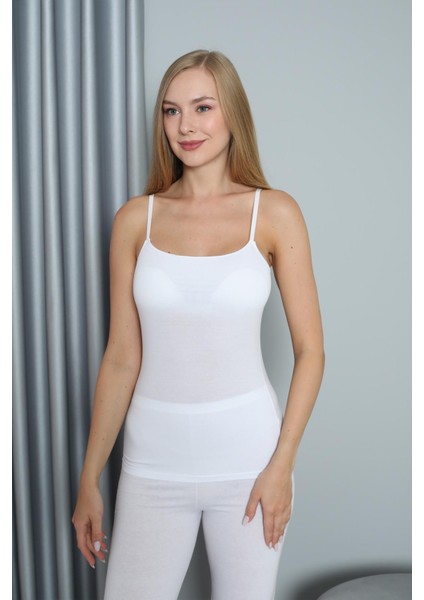 Kadın Modal İnce Askı Kaplı Beyaz Atlet C3T1N0O108