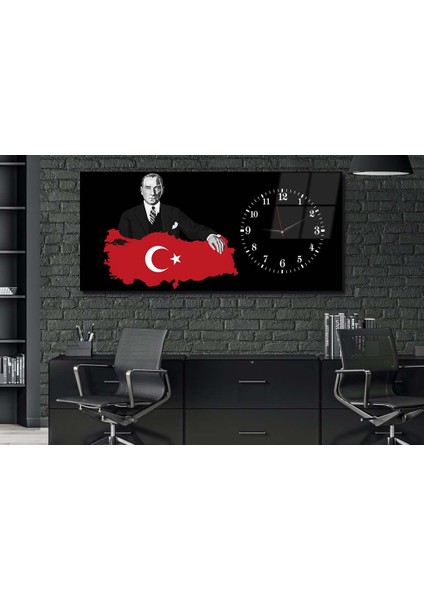 Yatay Yandan Saatli Vatan Temalı Cam Tablo YSYV013 fiyatları