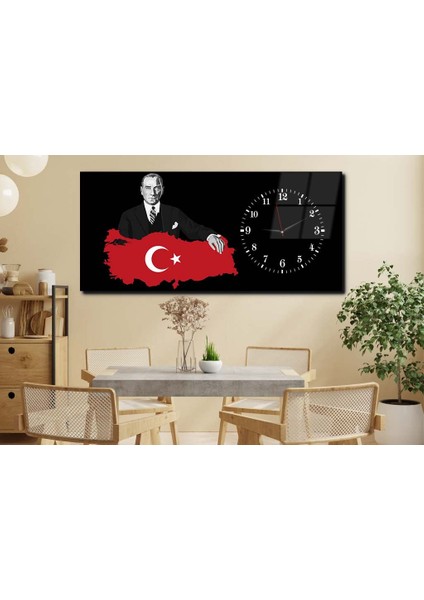 Yatay Yandan Saatli Vatan Temalı Cam Tablo YSYV013 modelleri