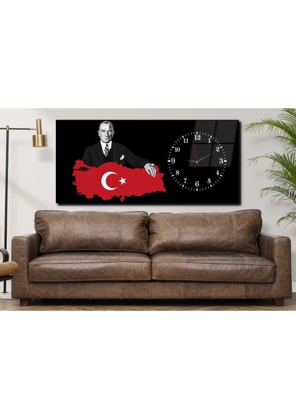Yatay Yandan Saatli Vatan Temalı Cam Tablo YSYV013 fırsatları