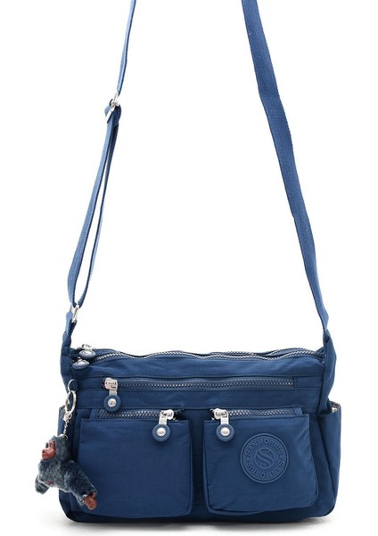 Kadın Orta Boy Bölmeli Krinkıl Kumaş Ayarlanabilir Çapraz Askılı Lacivert Renkli Omuz Çantası modelleri