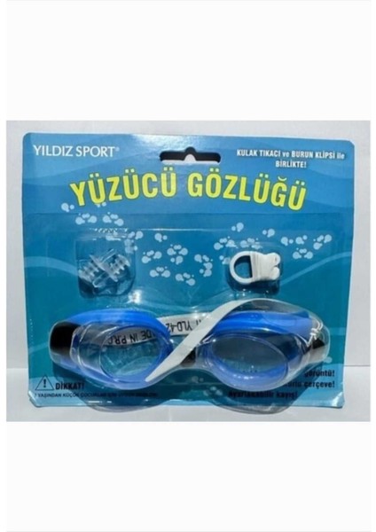 Antıfog yüzücü gözlüğü ve aksesuarları 3'lü set, renk: mavi