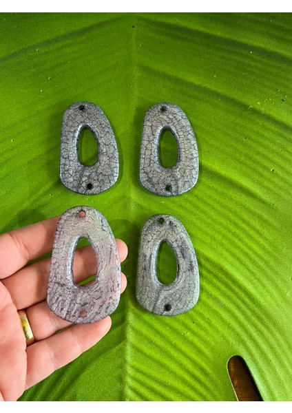 6x4 cm 4 Adet Delikli Füme Kemik Takı Boncuğu