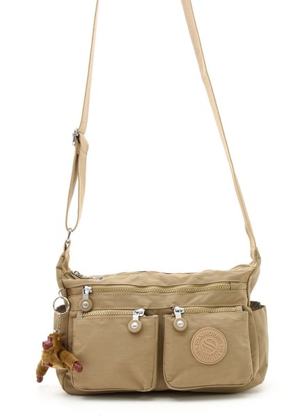 Kadın Orta Boy Bölmeli Suya Dayanıklı Krinkıl Kumaş Çapraz Askılı Vizon Renkli Omuz Çantası modelleri