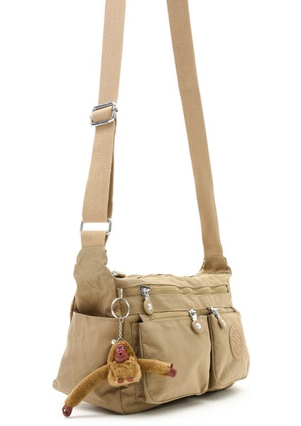 Kadın Orta Boy Bölmeli Suya Dayanıklı Krinkıl Kumaş Çapraz Askılı Vizon Renkli Omuz Çantası fırsatları