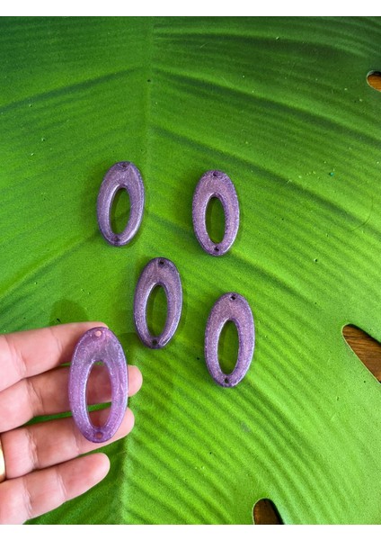 4x2 cm 5 Adet Mor Renk Delikli Kemik Takı Kolye Boncuğu
