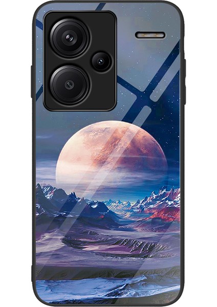 Xiaomi Redmi Note 13 Pro+ 5g Cep Telefonu Kılıfları Için Desen Baskı Temperli Cam+Pc+Tpu Kabuk-Beyaz Gezegen (Yurt Dışından)