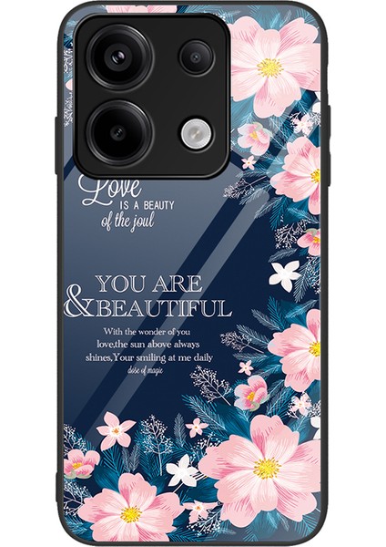 Xiaomi Redmi Note 13 Pro 5g Kapak Desen Baskı Temperli Cam + Pc + Tpu Kabuk-Pembe Çiçekler Için Telefon Kılıfı (Yurt Dışından)
