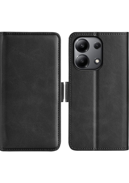 Xiaomi Redmi Note 13 4g Cep Telefonu Kılıfı Çift Manyetik Toka Deri Koruyucu Kapak-Siyah (Yurt Dışından)