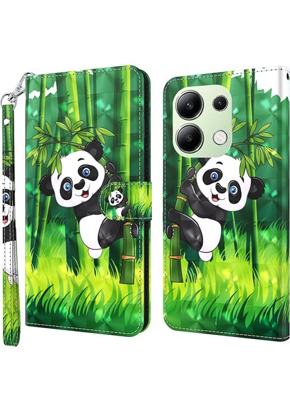 Xiaomi Redmi Için Not 13 4g Telefon Kılıfı 3D Desen Baskı Deri El Kayışı-Panda Tırmanma ile Kapak Çevirin (Yurt Dışından)