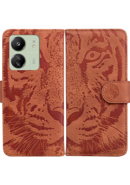 Xiaomi Redmi 13C 4g/redmi 13C 5g Kılıf Pu Deri Kaplan Desenli Telefon Kapağı-Kahverengi (Yurt Dışından)