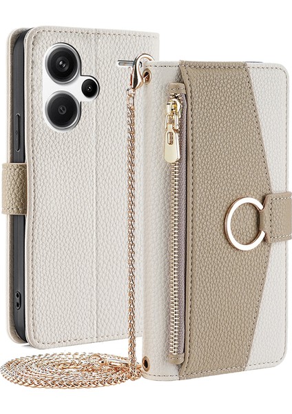 Xiaomi Redmi Note 13 Pro+ 5g Crossbody Kılıf Fermuarlı Cep Telefonu Kapağı, Makyaj Aynası-Beyaz (Yurt Dışından)