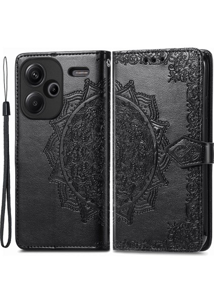 Xiaomi Redmi Note 13 Pro+ 5g Kılıf Mandala Deri Telefon Kılıfı 3 Kart Yuvalı Cüzdan-Siyah (Yurt Dışından)