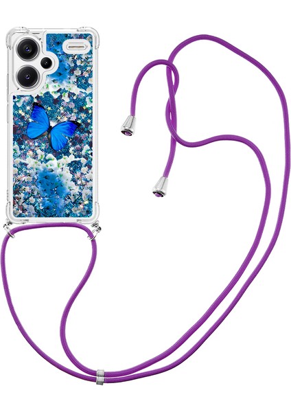 Xiaomi Redmi Note 13 Pro+ 5g Kılıfı Için Şık Desenli Payetler Tpu Kapak Kordon-Mavi Kelebek (Yurt Dışından)