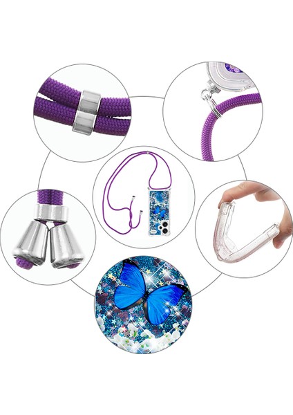 Xiaomi Redmi Note 13 Pro+ 5g Kılıfı Için Şık Desenli Payetler Tpu Kapak Kordon-Mavi Kelebek (Yurt Dışından) modelleri