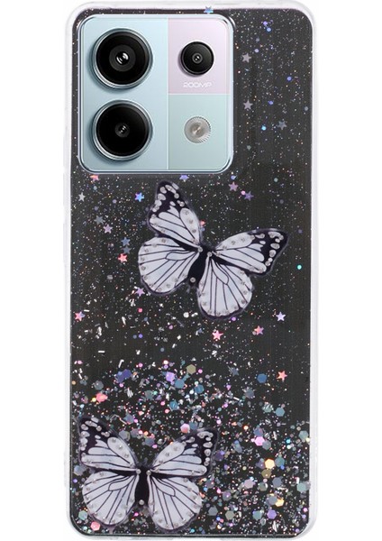 Aw Serisi Xiaomi Redmi Note 13 Pro 5g Kılıf Tpu+Pvc Kelebek Desenli Telefon Kapağı-Siyah (Yurt Dışından)