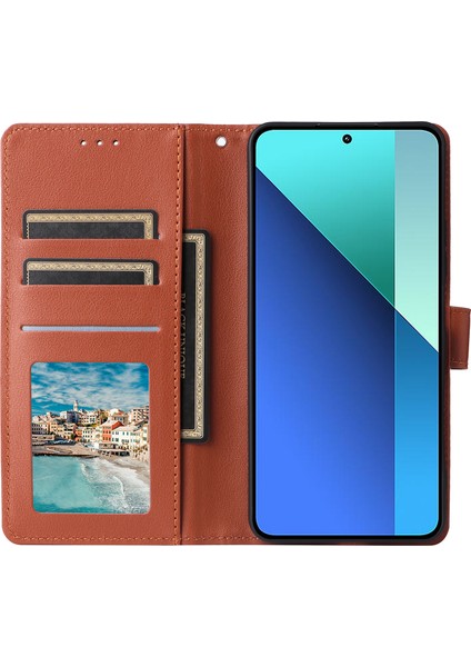 Xiaomi Redmi Note 13 4g Cüzdan Kılıf Pu Deri Flip Telefon Kapağı Stand-Kahverengi Için (Yurt Dışından)