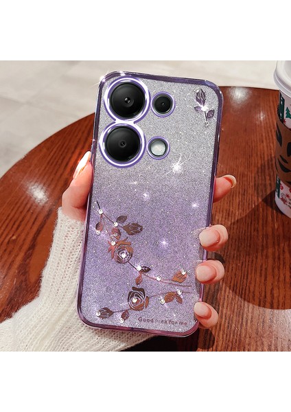 Xiaomi Redmi Için Not 13 Pro 4g Kılıf Rhinestone Dekor Cep Telefonu Tpu Kapak-Mor (Yurt Dışından)