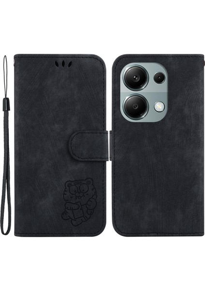Xiaomi Redmi Note 13 Pro 4g Deri Kılıf Sevimli Kaplan Baskılı Telefon Kapağı-Siyah (Yurt Dışından)