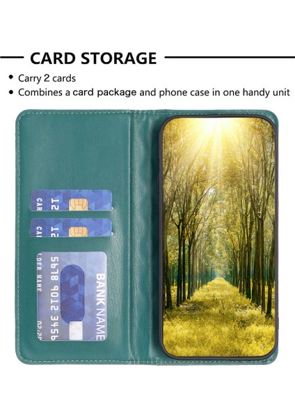 Xiaomi Redmi Note 13 Pro+ 5g Kılıf Kart Yuvaları Manyetik Kapatma Telefon Kapağı-Yeşil (Yurt Dışından) modelleri