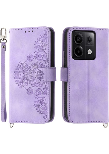 Xiaomi Redmi Note 13 Pro 5g Kılıf Için Çoklu Kart Yuvaları Pu Deri Kapak Çiçek Desenli-Açık Mor (Yurt Dışından)