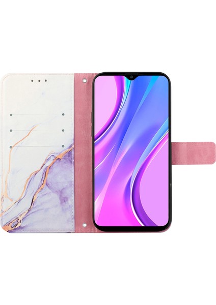 Xiaomi Redmi Note 13 5g Kılıf Mermer Telefon Cüzdan Kılıfı Kayışlı-Beyaz+Mor LS006 (Yurt Dışından)