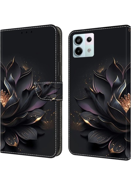 Xiaomi Redmi Note 13 Pro 5g Kılıf 3D Desen Kapaklı Cüzdan Pu Deri Telefon Kapağı-Mor Lotus Için (Yurt Dışından)