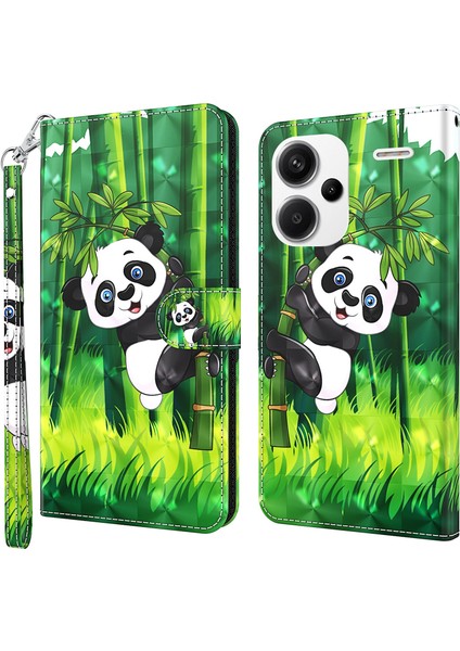 Xiaomi Redmi Note 13 Pro+ 5g Kılıf 3D Desen Baskı Deri Telefon Kılıfı El Kayışı-Panda Tırmanışı Için (Yurt Dışından)