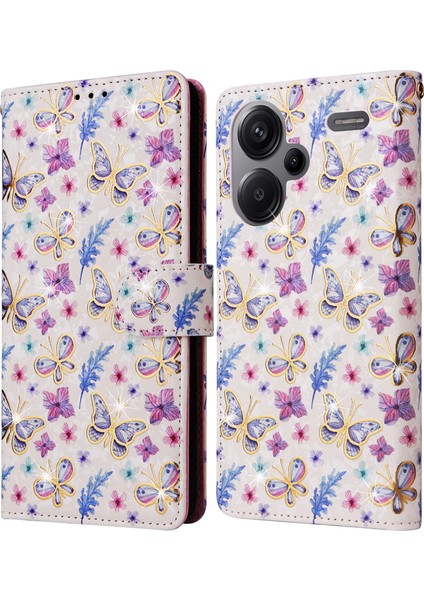Xiaomi Redmi Note 13 Pro+ 5g Kılıf Deri Lake Telefon Kapağı Rfıd Engelleme-Kelebek Çiçeği (Yurt Dışından)