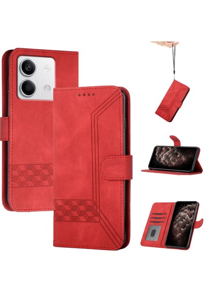 Xiaomi Redmi Note 13 4g Kılıf Baskılı Pu Deri Cüzdan Telefon Koruyucu Kapak-Kırmızı (Yurt Dışından)