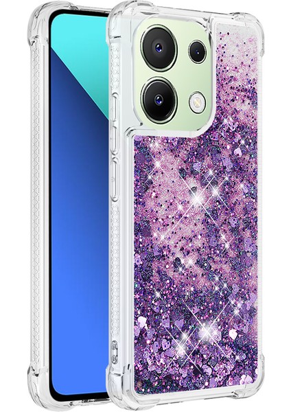 Xiaomi Redmi Için Not 13 4g Darbeye Dayanıklı Tpu Telefon Kılıfı Dahili Hareketli Kum Kapağı-Koyu Mor/kalpler (Yurt Dışından)