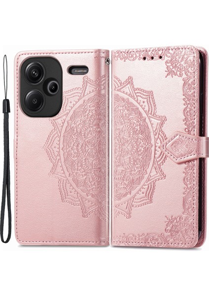 Xiaomi Redmi Note 13 Pro+ 5g Kılıf Mandala Deri Telefon Kılıfı, 3 Kart Yuvalı Cüzdan-Gül Altın (Yurt Dışından)
