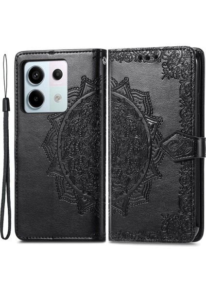 Xiaomi Redmi Note 13 Pro 5g Kılıf Cüzdan Pu Deri Mandala Telefon Kapağı-Siyah (Yurt Dışından)