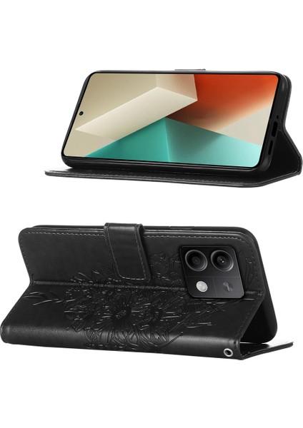 Xiaomi Redmi Note 13 5g Kılıf Için Kelebek Çiçek Pu Deri Flip Telefon Kapağı-Siyah (Yurt Dışından) modelleri