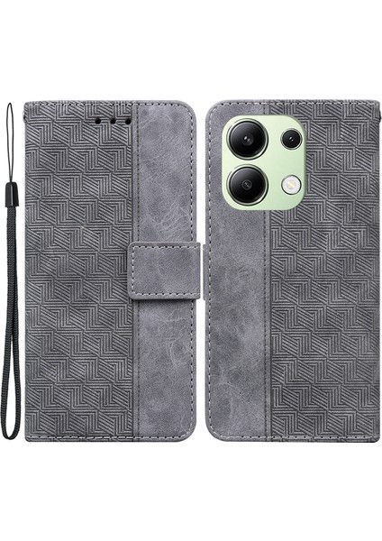 Xiaomi Redmi Note 13 4g Kılıf Için Pu Deri Cüzdan Kart Yuvaları Geometri Baskılı Telefon Kapağı-Gri (Yurt Dışından)