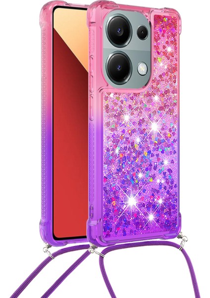 Xiaomi Redmi Note 13 Pro 4g Payetler Quicksand Kılıf Tpu Telefon Kapağı Kordon-Pembe + Mor Için (Yurt Dışından)