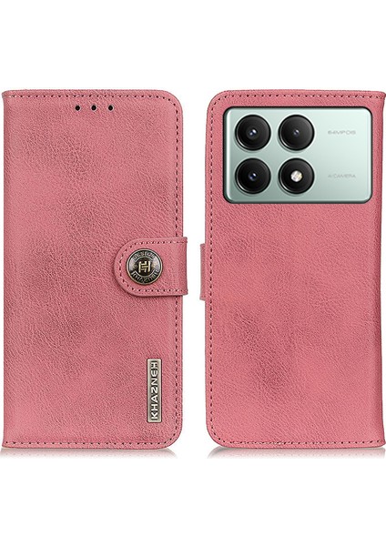 Xiaomi Redmi K70E 5g Cüzdan Telefon Kılıfı Sığır Derisi Doku Deri Kapak-Pembe (Yurt Dışından)