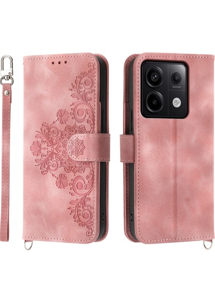 Xiaomi Redmi Note 13 Pro 5g Kılıf Için Çoklu Kart Yuvaları Pu Deri Kapak Çiçek Desenli-Pembe (Yurt Dışından)