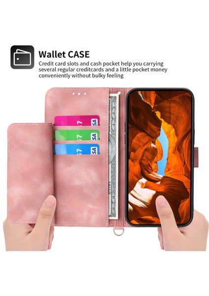 Xiaomi Redmi Note 13 Pro 5g Kılıf Için Çoklu Kart Yuvaları Pu Deri Kapak Çiçek Desenli-Pembe (Yurt Dışından)