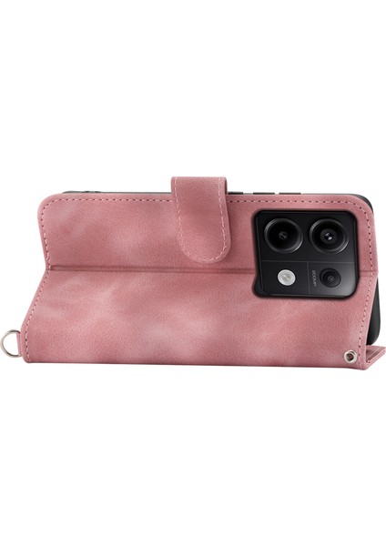 Xiaomi Redmi Note 13 Pro 5g Kılıf Için Çoklu Kart Yuvaları Pu Deri Kapak Çiçek Desenli-Pembe (Yurt Dışından)