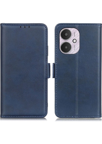 Xiaomi Redmi Için 13C 4g/poco C65 4g Case Pu Pu Deri Cowhide Doku Telefon Kabuğu Stand ve Cüzdan Mavisi (Yurt Dışından)
