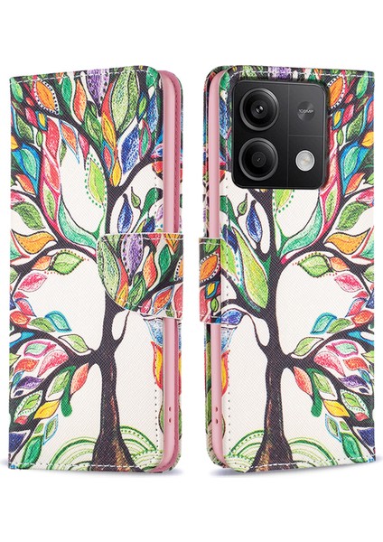 Xiaomi Redmi Için Not 13 5g Pu Deri Telefon Kılıfı Tpu Iç Kabuk Desen Baskı Tasarım-Hayat Ağacı (Yurt Dışından)