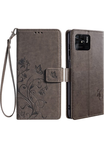 Xiaomi Redmi 10C 4g Cüzdan Kılıf Çiçek Deri Telefon Kapağı-Gri (Yurt Dışından)