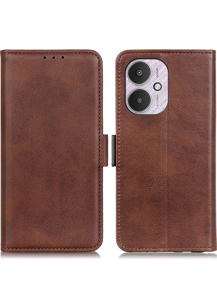 Xiaomi Redmi Için 13C 4g/poco C65 4g Case Pu Pu Deri Cowhide Doku Telefon Kabuğu Stand ve Cüzdan-Kahverengi (Yurt Dışından)