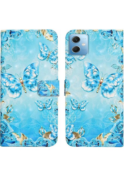 Xiaomi Redmi Için Note 12 5g (Çin)/(Hindistan) (Global)/poco X5 5g Case Pu Deri 3D Desen Cüzdan Kapak-Mavi Kelebek (Yurt Dışından)