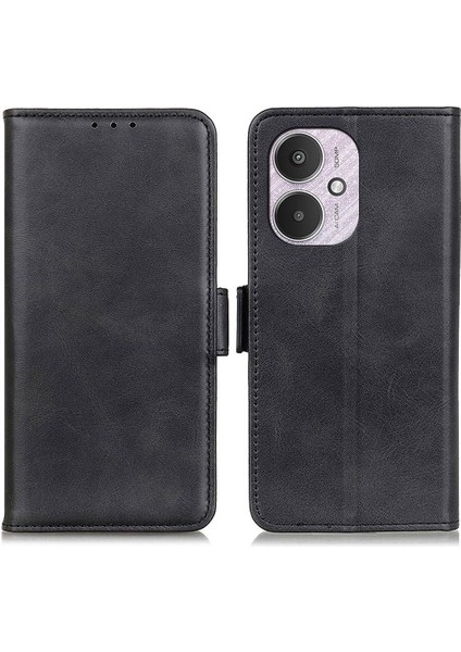 Xiaomi Redmi Için 13C 4g/poco C65 4g Case Pu Pu Deri Cowhide Doku Telefon Kabuğu Stand ve Cüzdan-Black (Yurt Dışından)